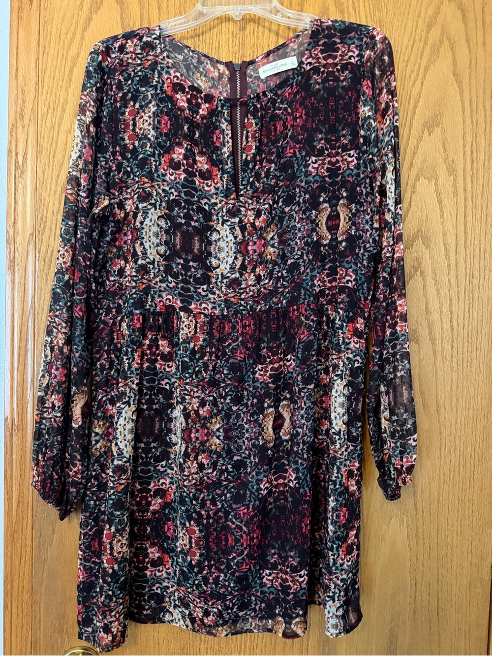 Abercrombie & Fitch Burgundy Multi Floral Long-Sleeve Dress